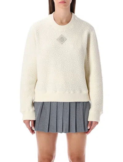 Casablanca Cashmere Blend Fleece Crewneck Top In Animal Print