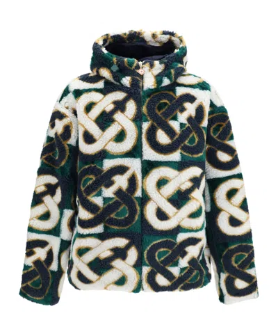 Casablanca Monogram Fleece Hooded Jacket In Green