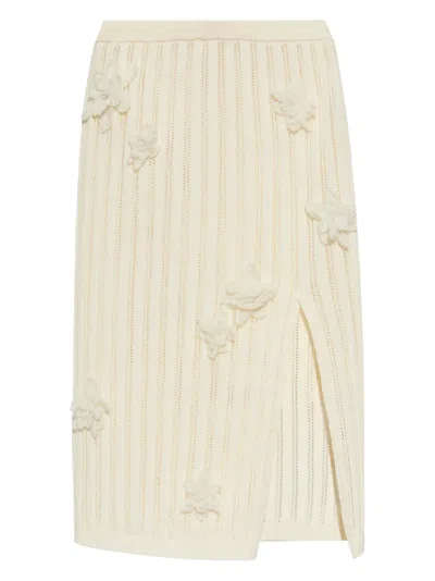 CASABLANCA FLORAL-APPLIQUÉ MIDI SKIRT