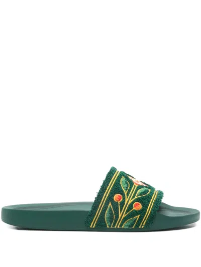 Casablanca Embroidered Terry Slider In Green