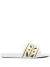 Casablanca Terry Slider Sandals Embroidered Strap Flat In White