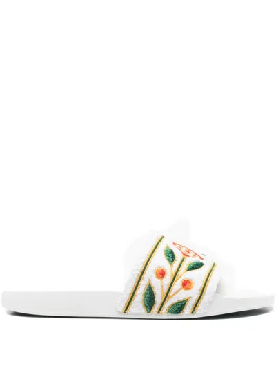 CASABLANCA FLORAL-EMBROIDERED SLIDES