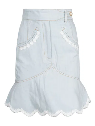 Casablanca Floral High Waist Skirt In Denim