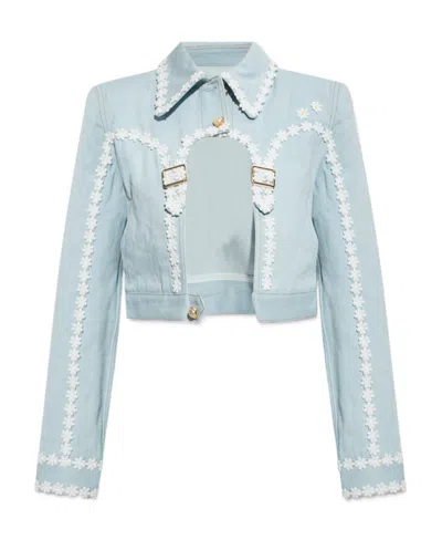 Casablanca Floral-pattern Cut-out Cropped Jacket In Green