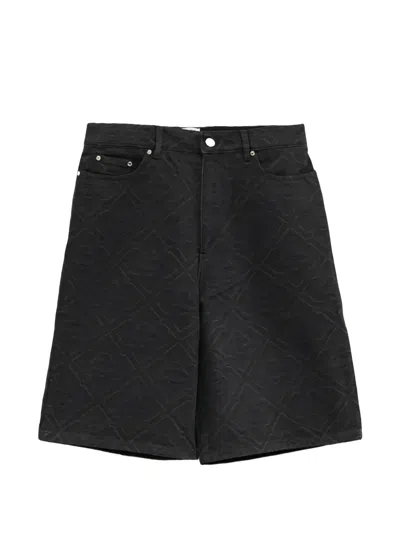 Casablanca Monogram Denim Bermuda Shorts Button Detail In Black