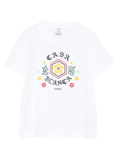 Casablanca Floral-print Cotton T-shirt In White
