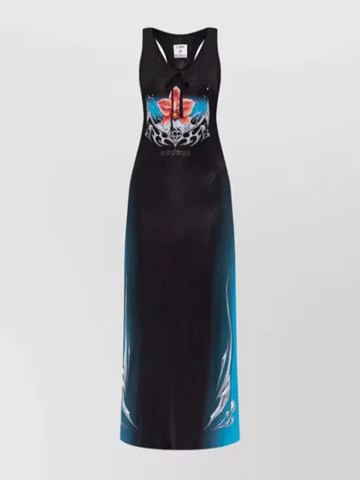 CASABLANCA FLORAL PRINT MIDI DRESS WITH TIE DETAIL