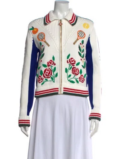 Pre-owned Casablanca Floral Print Open Front Sweater In White