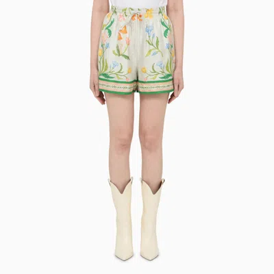 Casablanca Floral Print Silk Shorts