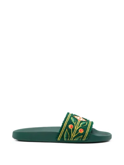 Casablanca Floral-embroidered Slides In Multi