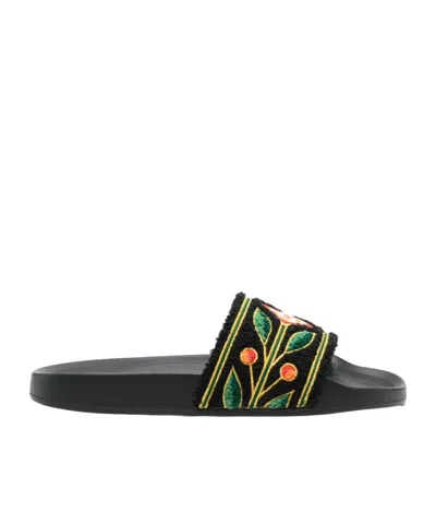 Casablanca Floral-pattern Slides In Black