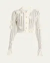 Casablanca Flower Applique Lace Cropped Shirt In White