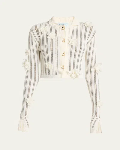 Casablanca Flower Applique Lace Cropped Shirt In White