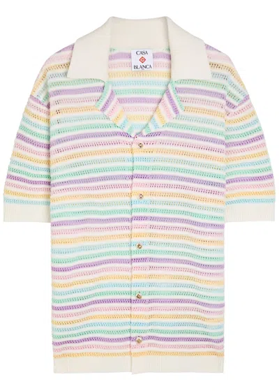 Casablanca Flower Striped Cotton-crochet Shirt In Multi