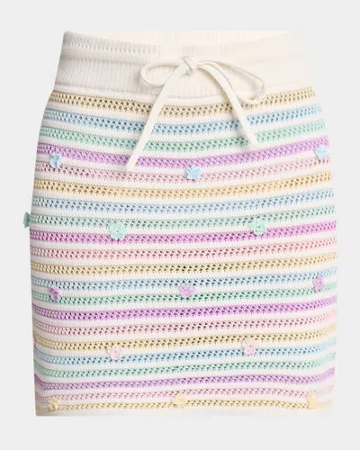 Casablanca Flower Striped Crochet Knit Mini Skirt In Multi