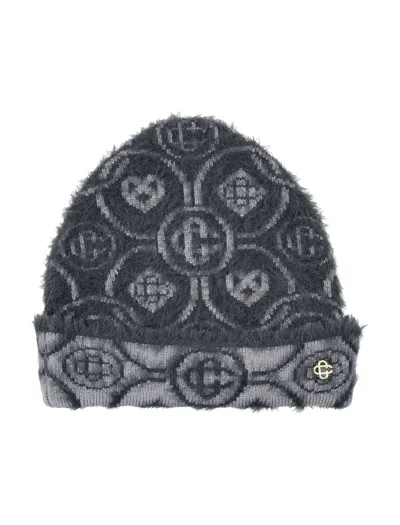 Casablanca Fluffy Monogram Beanie In Gray