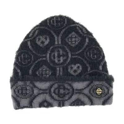 Casablanca Fluffy Monogram Beanie In Black