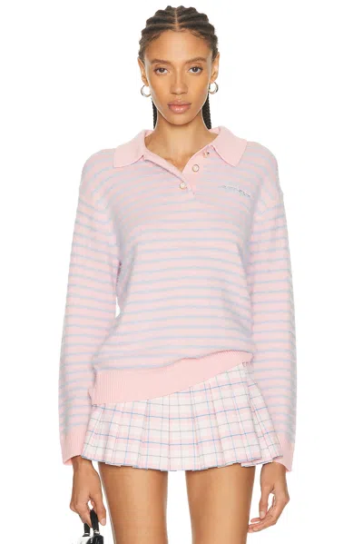 Casablanca Fluffy Stripe Oversized Polo Shirt In Pink