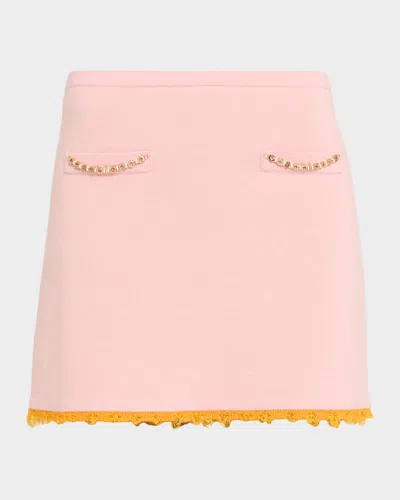 Casablanca Frayed Double-faced Wool Mini Skirt In Pink