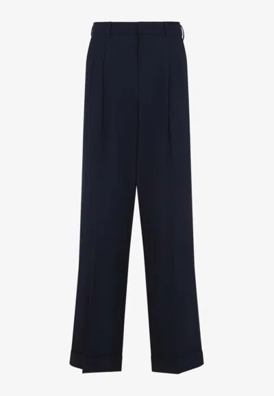 Casablanca Front Pleat Wool Trousers In Blue