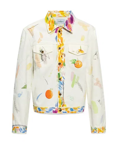 Casablanca Fruit Printed Buttoned Denim Jacket In White