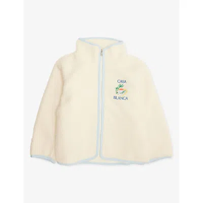 Casablanca Kids' Funnel-neck Logo-embroidered Fleece Jacket 7-14 In Neutral
