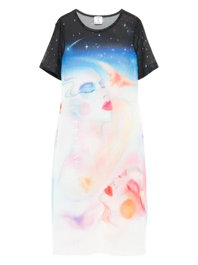 Casablanca Galactic Connection Mesh Dress In Multi