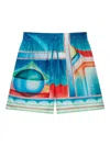 Casablanca Silk Galaxy Court Print Shorts In Blue