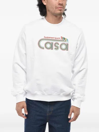 Casablanca Garment-dyed Cotton Crewneck Sweatshirt Equipement Sportif In White