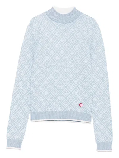 Casablanca Geometric-pattern Mock-neck Top In Blue