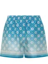 Casablanca Light Blue Monogram Gradient-effect Drawstring Silk Shorts In Blue