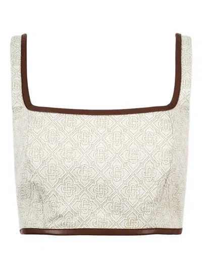 Casablanca Geometric-pattern Square-neck Top In White