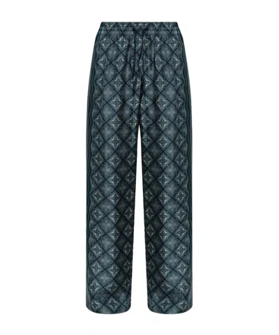 Casablanca Monogram-print Silk Palazzo Pants In Green