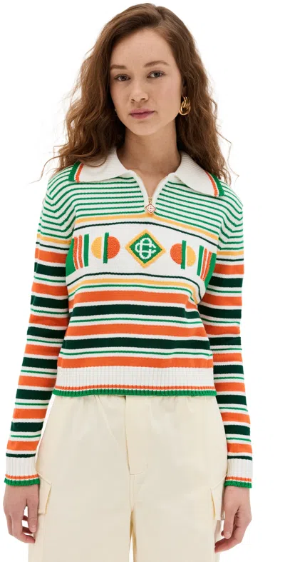 Casablanca Geometrical Striped Jumper Green/ White/ Orange