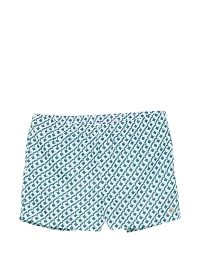 Casablanca Geometric-print Logo-plaque Swim Shorts In Blue