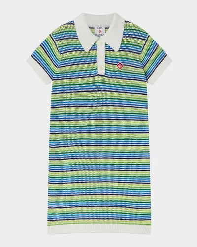 Casablanca Kids' Girl's Stripe Short-sleeve Midi Dress In White