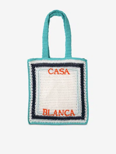 Casablanca Kids'  Girls Crochet Tennis Stripe Tote Bag In Blue