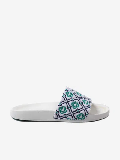 Casablanca Girls Embroidered Terry Monogram Sliders In Blue
