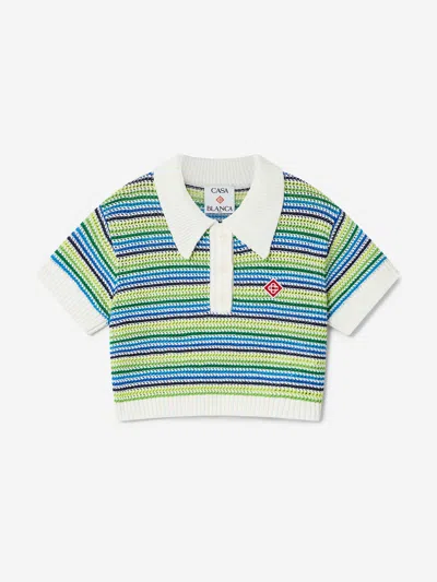 Casablanca Babies'  Girls Striped Crochet Top In Green