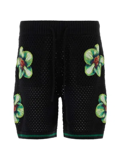 Casablanca Crochet Bermuda Shorts Floral Embroidery Waistband In Black
