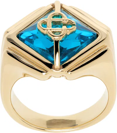 Casablanca Gold & Blue Casa Signet Ring In Light Blue
