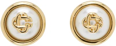 Casablanca Gold & White Pearl Logo Stud Earrings
