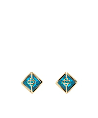 Casablanca Gold & Blue Crystal Monogram Earrings In Light Blue