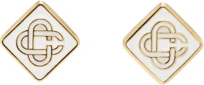Casablanca Gold Monogram Logo Stud Earrings In Blue/ Gold