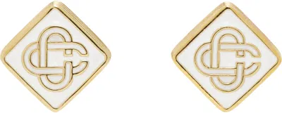 Casablanca Gold Monogram Logo Stud Earrings In Pink / Gold