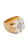 Casablanca Gold-plated Brass Signet Ring With Rhinestone-embellished Cc Logo In Gold