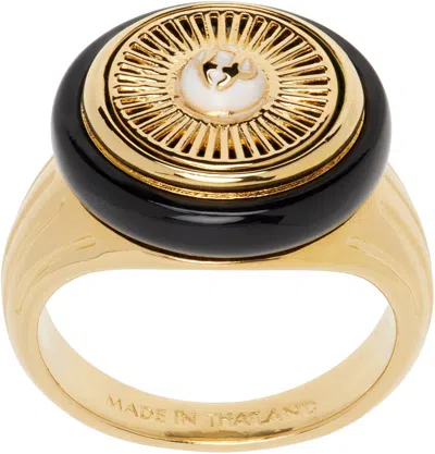 Casablanca Gold Spoke Wheel Ring In Gold & Green