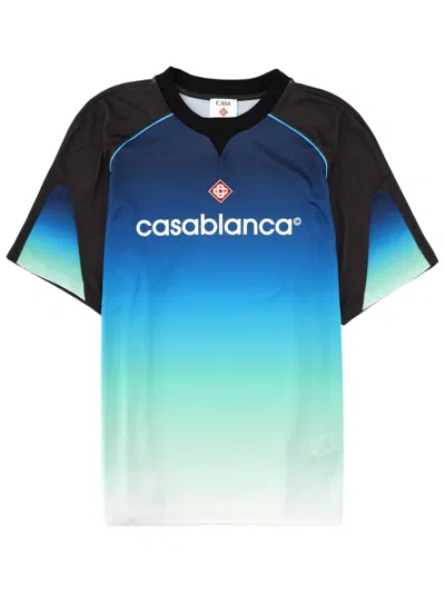 Casablanca Gradient Design Logo Football Polyester T-shirt In Blue