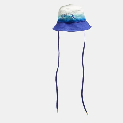 Pre-owned Casablanca Gradient Faded Cotton Logo Printed Chin Straps Bucket Hat S/m In White