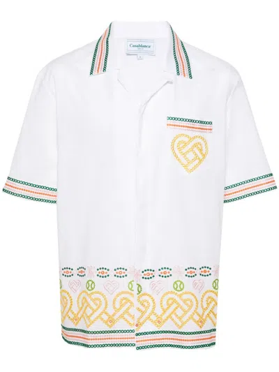 Casablanca Mens Gradient Silk Shirt With Embroidered Heart For Ss24 Season In White